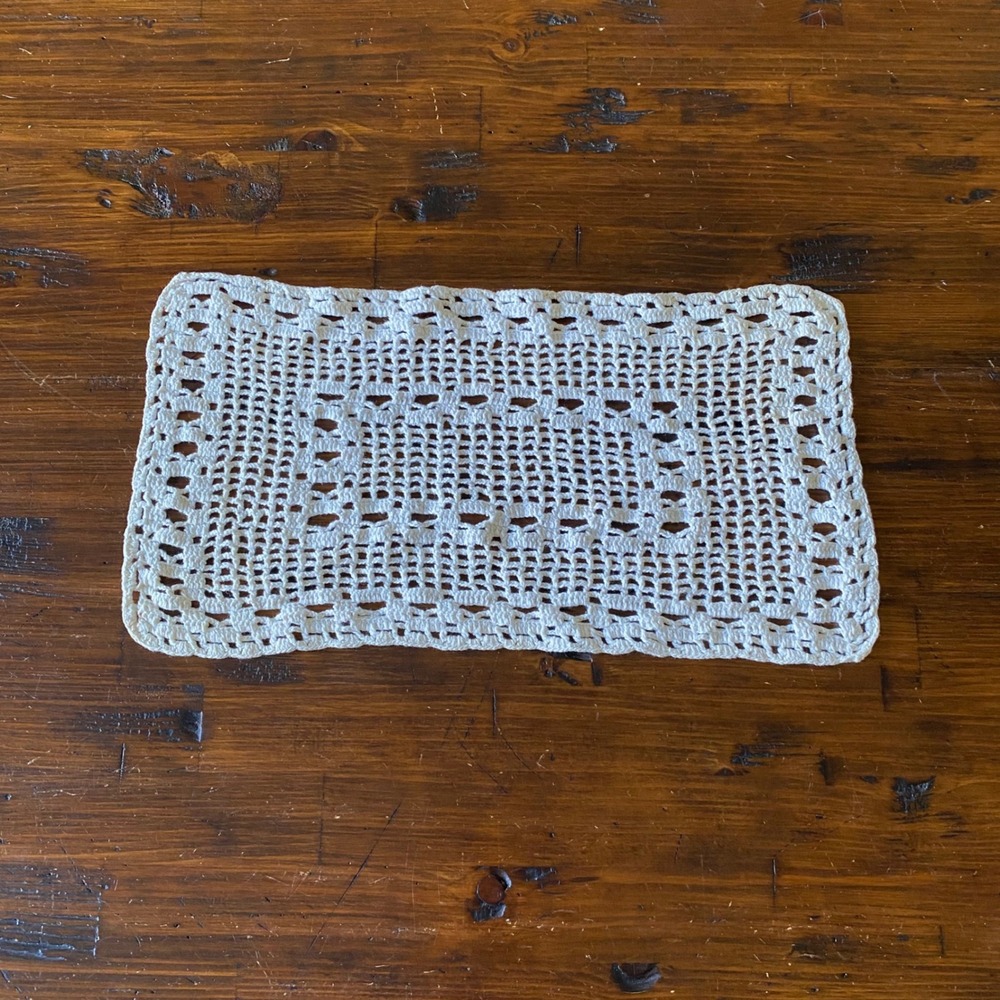 Handmade Rectangle Crochet Doily Off White Cream Openwork Table Runner Small
